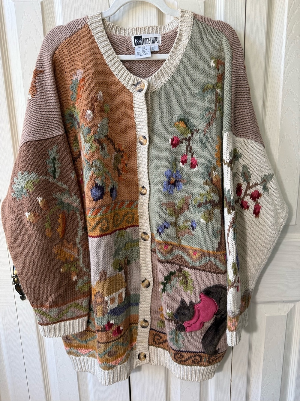 Vintage Together! Squirrel Novelty Knit Cardigan Floral Woodland Sweater Size 2X